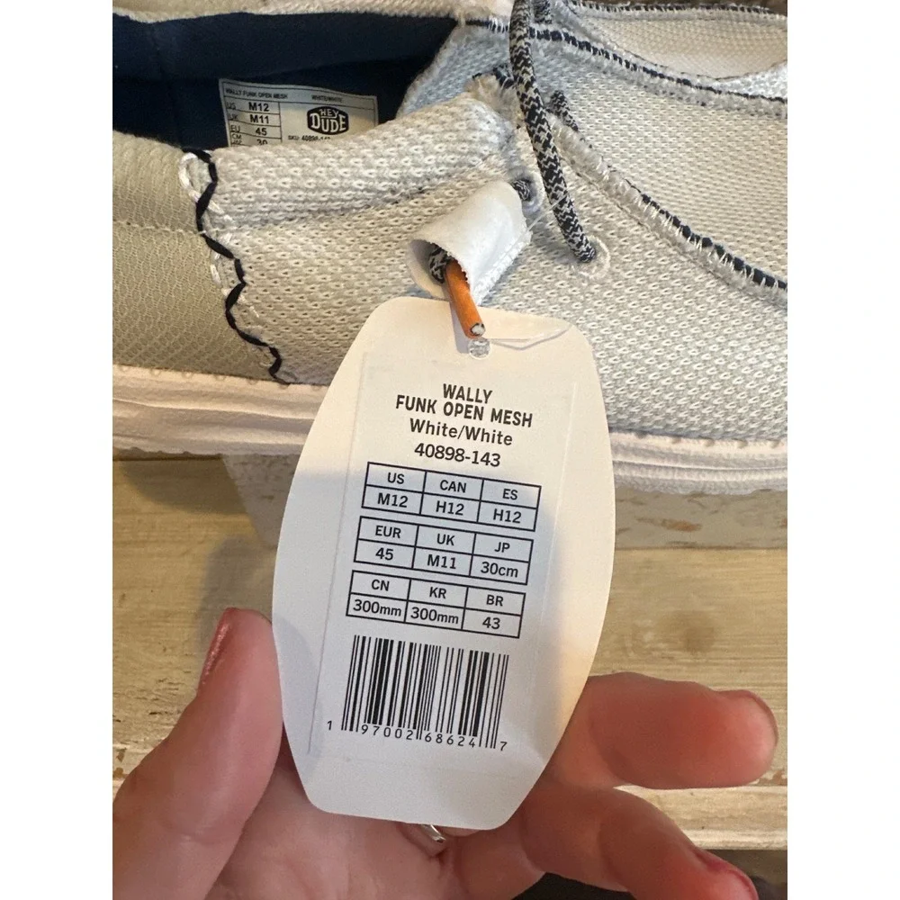 Hey Dude Wally Funk Open Mesh White White Mens Loafers 40898-143 Size 12 NEW